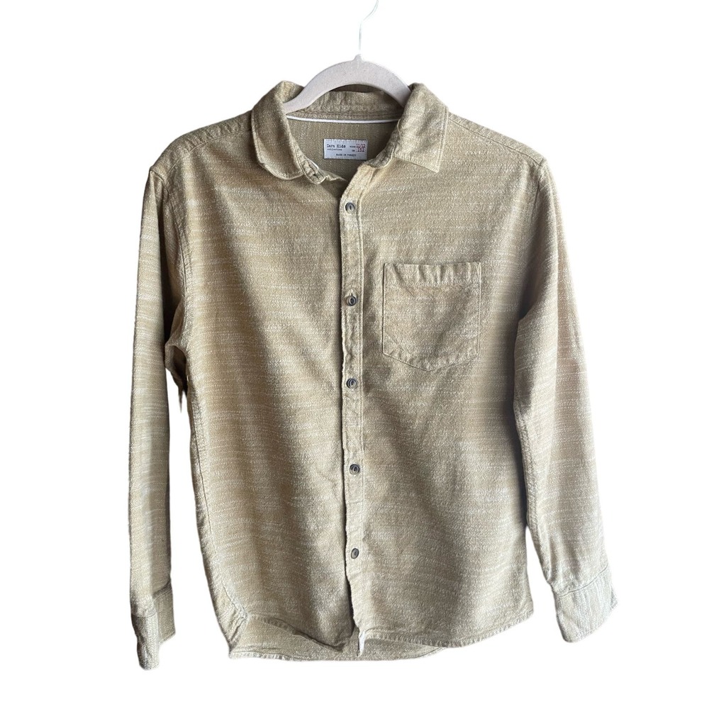 ZARA Kids Collection Camel Tan Button Up Flannel Shirt, Kid’s Size 11/12